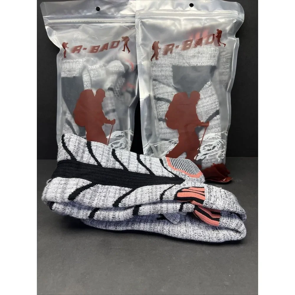 R-Bad Unisex Thick Hillwalking Hiking Outdoor‎ Socks (Grey /peach ) 3 Pairs